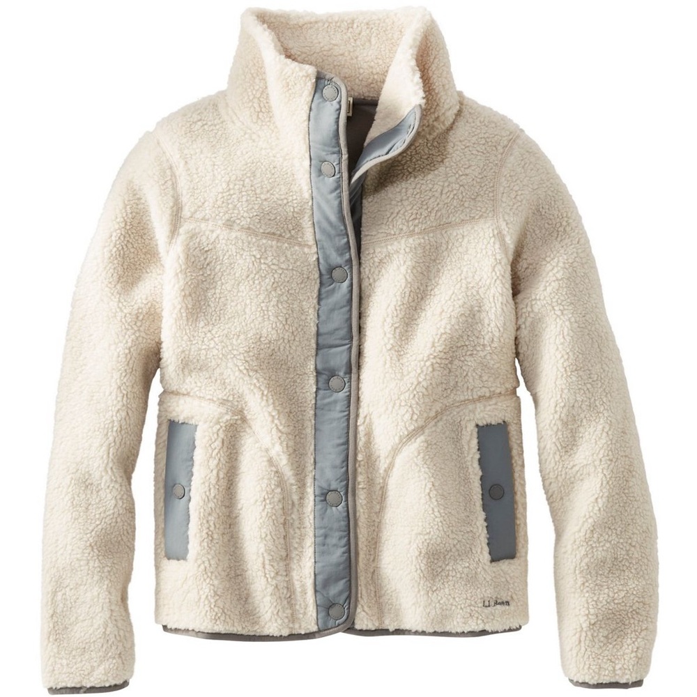 L.L. Bean Women's Bean's Sherpa Button Front Fleece Jacket, Soapstone, LG